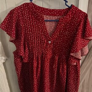 SHEIN Red and White Polka Dot Blouse